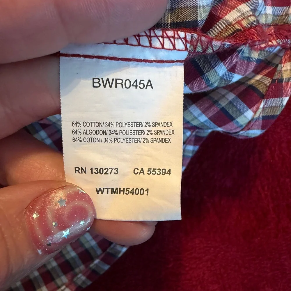 Wrangler Boys Red Plaid Western Snap Long Sleeve Shirt Large BWR045A‎